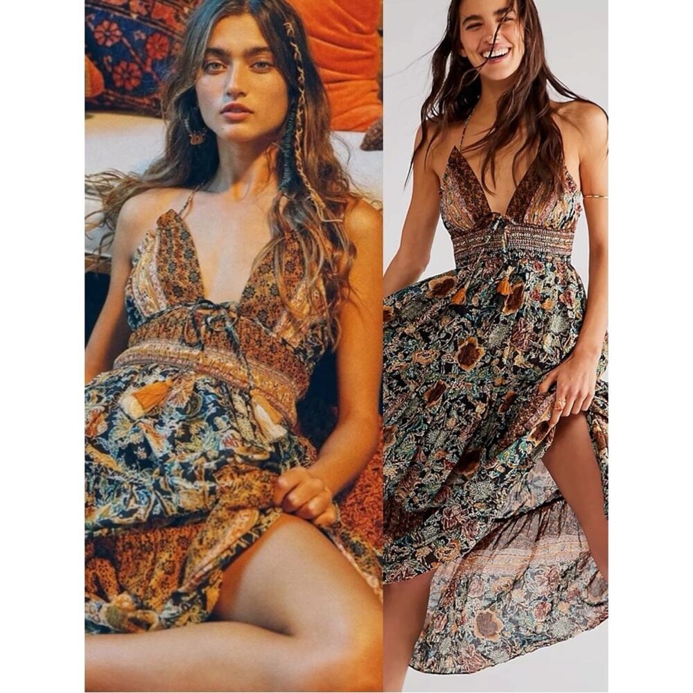 Free People Bohemian Gypsy Beachy Real Love Maxi Dress Twilight Combo Size Large